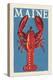 Maine - Lobster Woodblock-Lantern Press-Stretched Canvas