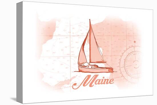 Maine - Sailboat - Coral - Coastal Icon-Lantern Press-Stretched Canvas