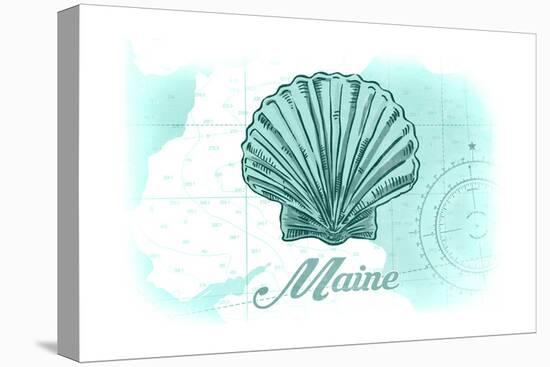 Maine - Scallop Shell - Teal - Coastal Icon-Lantern Press-Stretched Canvas