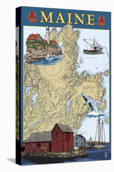 Maine Scenes - Nautical Chart-Lantern Press-Stretched Canvas