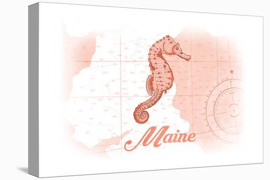 Maine - Seahorse - Coral - Coastal Icon-Lantern Press-Stretched Canvas