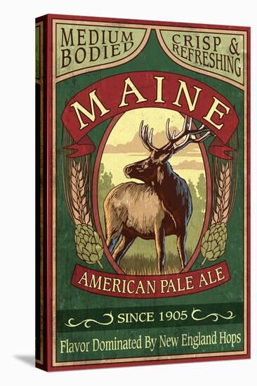 Maine - White Tailed Deer Ale Vintage Sign-Lantern Press-Stretched Canvas