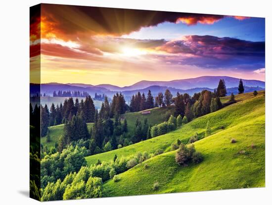 Majestic Sunset in the Mountains Landscape. Overcast Sky before Storm. Carpathian, Ukraine, Europe.-Leonid Tit-Premier Image Canvas