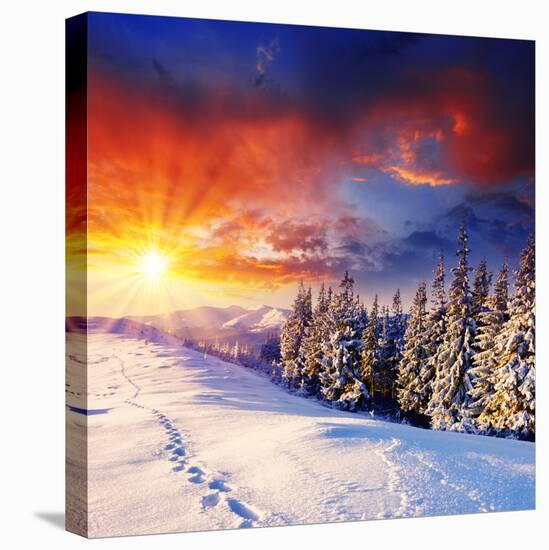 Majestic Sunset In The Winter Mountains Landscape. Hdr Image-Leonid Tit-Premier Image Canvas