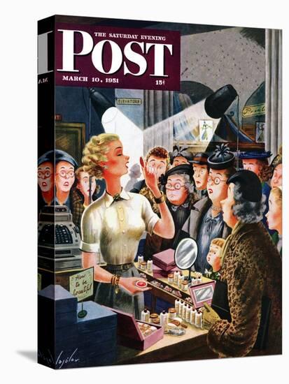 "Makeup Counter" Saturday Evening Post Cover, March 10, 1951-Constantin Alajalov-Premier Image Canvas