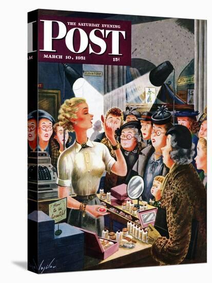 "Makeup Counter" Saturday Evening Post Cover, March 10, 1951-Constantin Alajalov-Premier Image Canvas