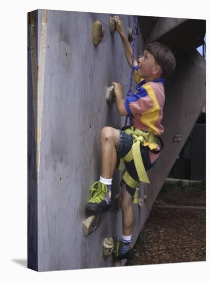 Male Child Wall Climbing Indoors-null-Premier Image Canvas