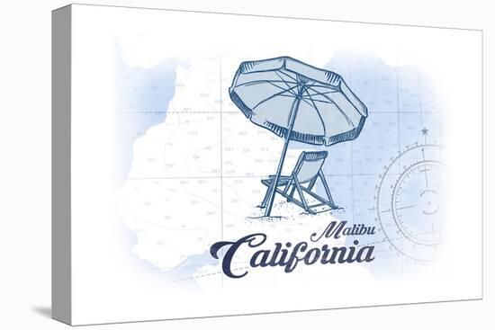 Malibu, California - Beach Chair and Umbrella - Blue - Coastal Icon-Lantern Press-Stretched Canvas