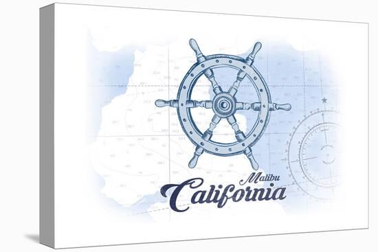 Malibu, California - Ship Wheel - Blue - Coastal Icon-Lantern Press-Stretched Canvas