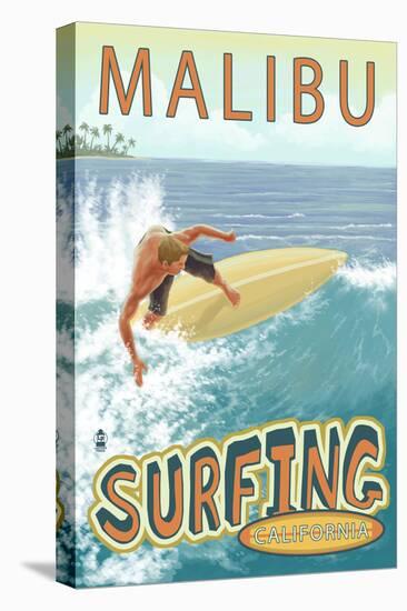 Malibu, California - Surfer Tropical-Lantern Press-Stretched Canvas