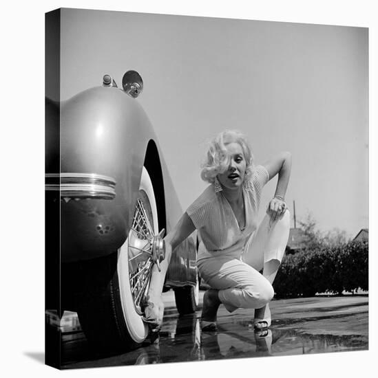 Mamie Van Doren Washing the Whitewall Tires on Her Jaguar-Loomis Dean-Premier Image Canvas