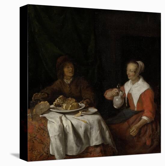 Man and Woman at a Meal-Gabriel Metsu-Stretched Canvas