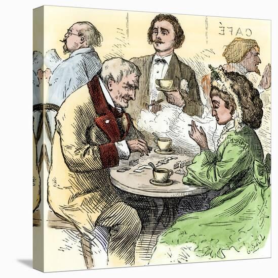 Man and Woman Playing Dominoes in a Cafe, 1800s-null-Premier Image Canvas