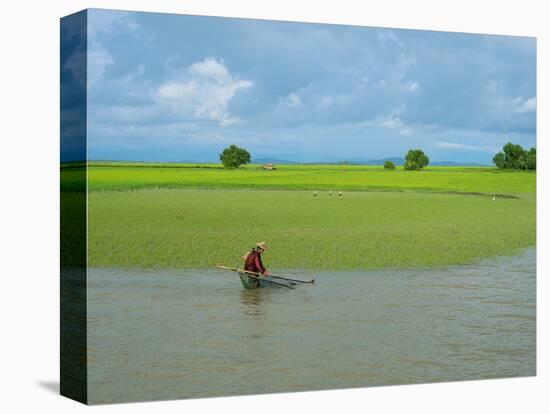 Man fishing at edge of Kaladan River, Rakhine State, Myanmar-null-Premier Image Canvas