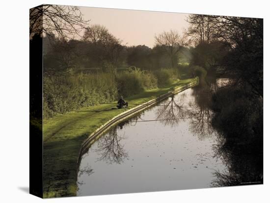 Man Fishing from the Towpath, Worcester and Birmingham Canal, Hanbury, Midlands-David Hughes-Premier Image Canvas