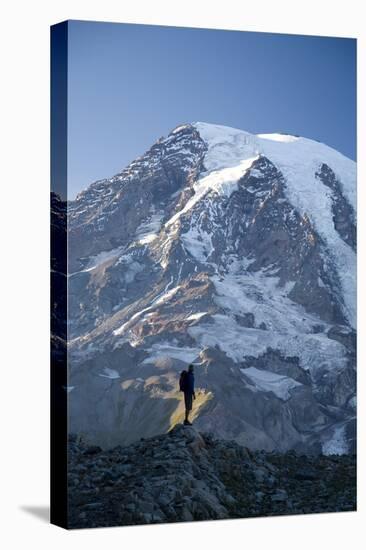 Man Hiking in Mt. Rainier National Park, Washington-Justin Bailie-Premier Image Canvas