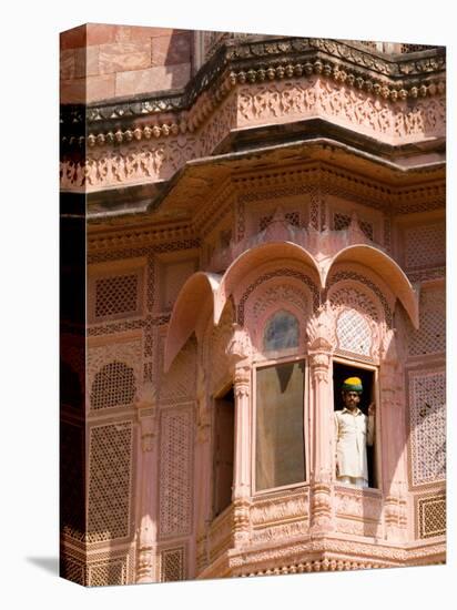 Man in Window of Fort Palace, Jodhpur at Fort Mehrangarh, Rajasthan, India-Bill Bachmann-Premier Image Canvas