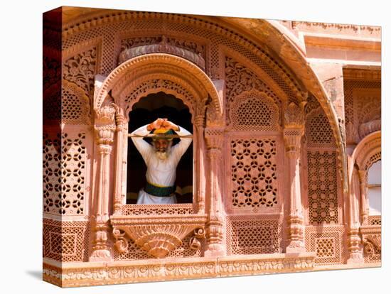 Man in Window of Fort Palace, Jodhpur at Fort Mehrangarh, Rajasthan, India-Bill Bachmann-Premier Image Canvas