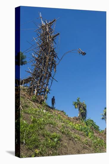 Man jumping from a bamboo tower, Pentecost land diving, Pentecost, Vanuatu, Pacific-Michael Runkel-Premier Image Canvas