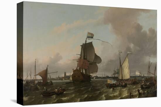 Man-Of-War Brielle on the River Maas Off Rotterdam-Ludolf Bakhuysen-Stretched Canvas