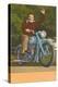 Man on Motorcycle, Waving-null-Stretched Canvas