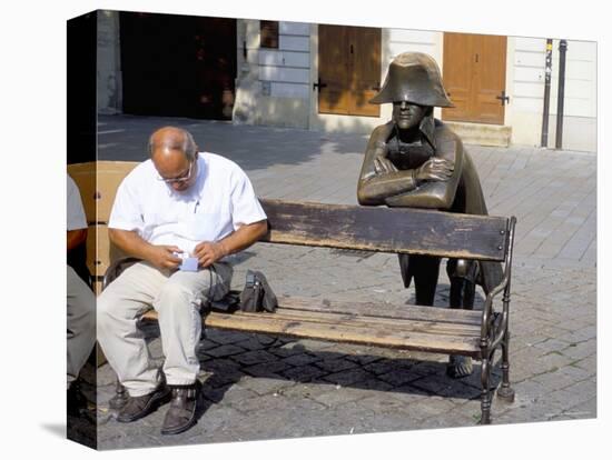 Man on Park Bench and Statue of Napoleon, Hlavne Square, Bratislava, Slovakia-Richard Nebesky-Premier Image Canvas