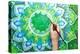 Man Painting Bright Green Picture With Circle Pattern, Mandala Of Anahata Chakra-shooarts-Stretched Canvas