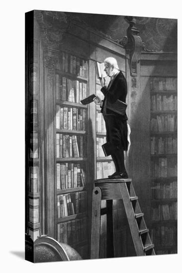 Man Reading on Ladder in Library-null-Premier Image Canvas