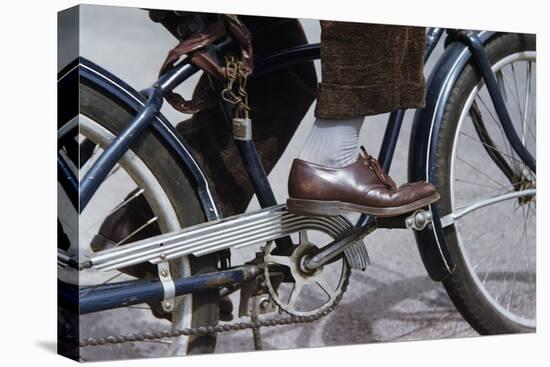 Man Riding Bicycle in Dress Shoes-William P. Gottlieb-Premier Image Canvas