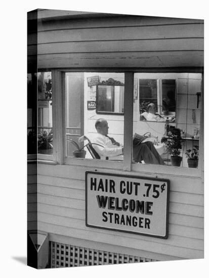 Man Waiting in a Barber Shop For a Haircut-Francis Miller-Premier Image Canvas