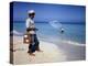 Man Watching Fisherman with a Net Working Along Varadero Beach-Eliot Elisofon-Premier Image Canvas