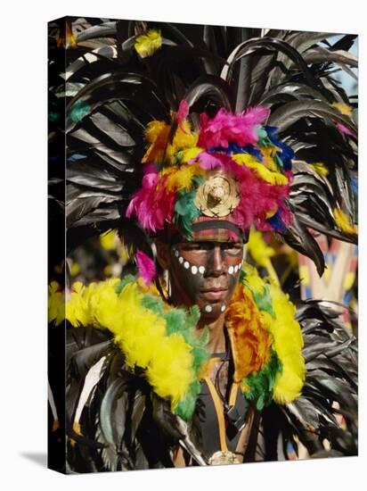Man with Facial Decoration and Head-Dress with Feathers at Mardi Gras Carnival, Philippines-Alain Evrard-Premier Image Canvas