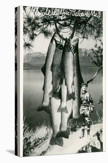 Man with Giant Trout-null-Stretched Canvas