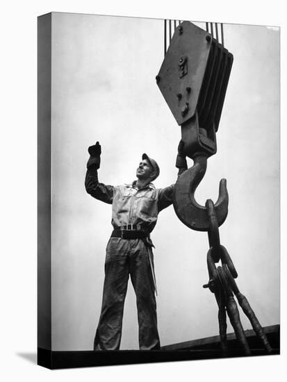 Man Working as a Rigger During Building of a Ship-George Strock-Premier Image Canvas