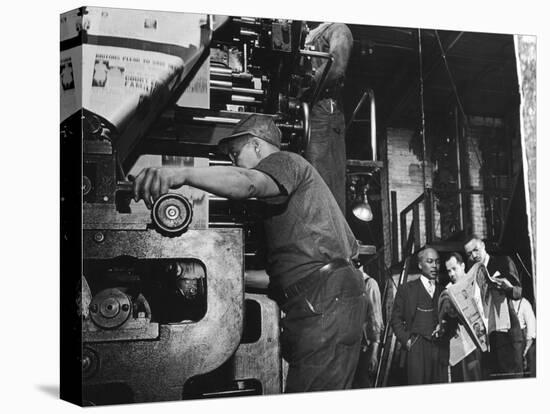 Man Working Newspaper Printing Press at Chicago Defender While Founder Robert S Abbott Checks Copy-Gordon Coster-Premier Image Canvas