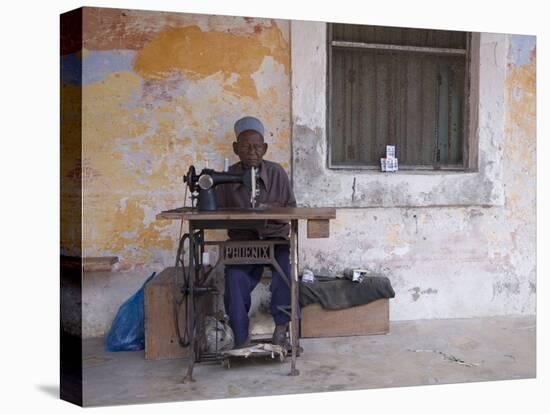 Man Works His Sewing Machine on Ibo Island, Part of the Quirimbas Archipelago, Mozambique-Julian Love-Premier Image Canvas