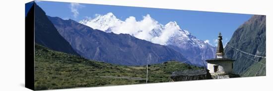 Manaslu Trek, Chorten, View of a Temple at the Base of a Mountain, Nepal-null-Premier Image Canvas