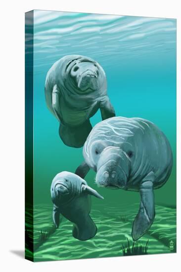 Manatees-Lantern Press-Stretched Canvas