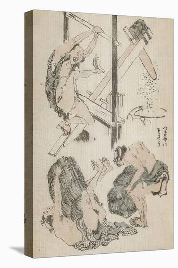 Manga : ouvrier agricole manipulant un pilon mu par son propre poids-Katsushika Hokusai-Premier Image Canvas