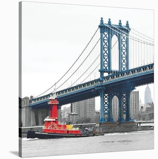 Manhattan Bridge with Tug Boat-Erin Clark-Stretched Canvas