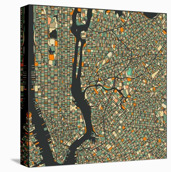 Manhattan Map-Blue Jazzberry-Stretched Canvas