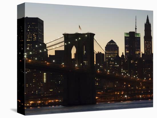 Manhattan Skyline and Brooklyn Bridge at Dusk, New York City, New York, USA-Amanda Hall-Premier Image Canvas
