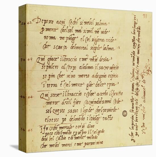 Manuscript of Poem by Michelangelo Buonarroti-null-Premier Image Canvas