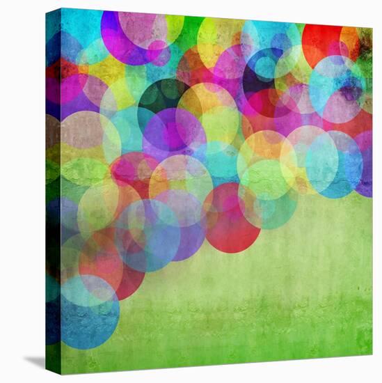 Many Vivid Color Circles on a Green Grunge Background-Valentina Photos-Stretched Canvas
