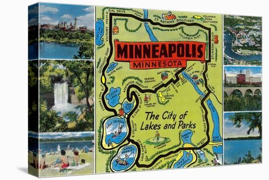 Map and Scenes of Minneapolis, Minnesota-null-Stretched Canvas