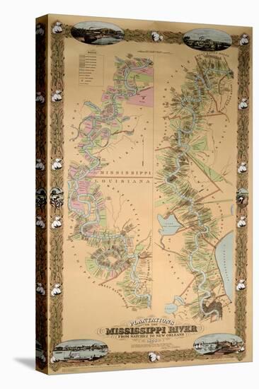 Map Depicting Plantations on the Mississippi River from Natchez to New Orleans, 1858-null-Premier Image Canvas