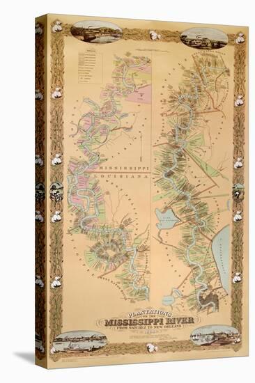 Map Depicting Plantations on the Mississippi River from Natchez to New Orleans, 1858-null-Premier Image Canvas