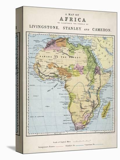 Map of Africa Which Illustrates the Travels of Livingstone Stanley and Cameron-null-Premier Image Canvas