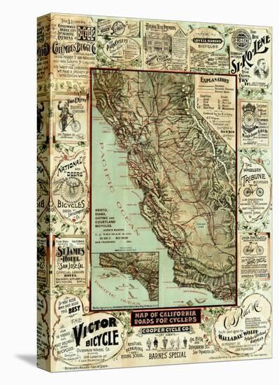 Map of California Roads for Cyclers, c.1896-George W^ Blum-Stretched Canvas