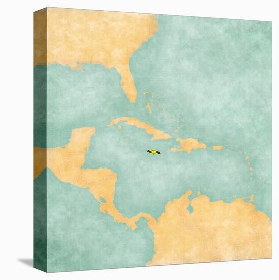 Map Of Caribbean - Jamaica (Vintage Series)-Tindo-Stretched Canvas